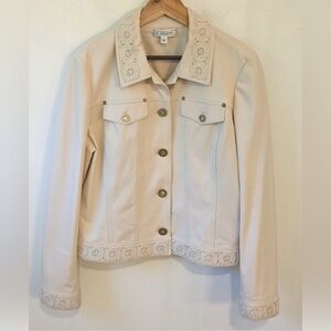 St John Sport Cream Crochet Lace Trim Trucker Jacket